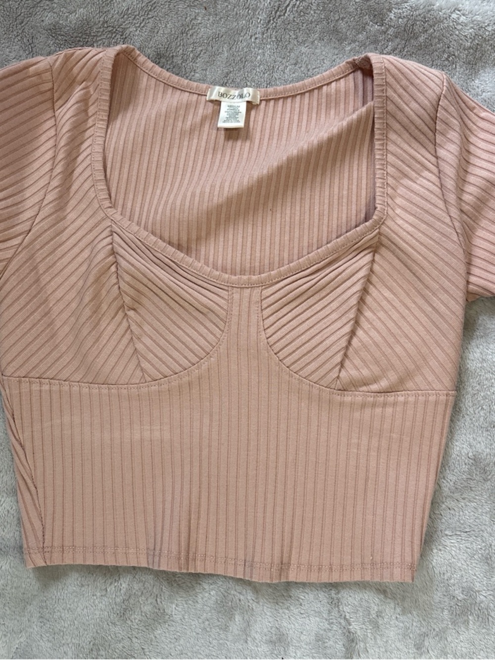 Bozzolo Dusty Rose Ribbed Square-Neck Crop Top
